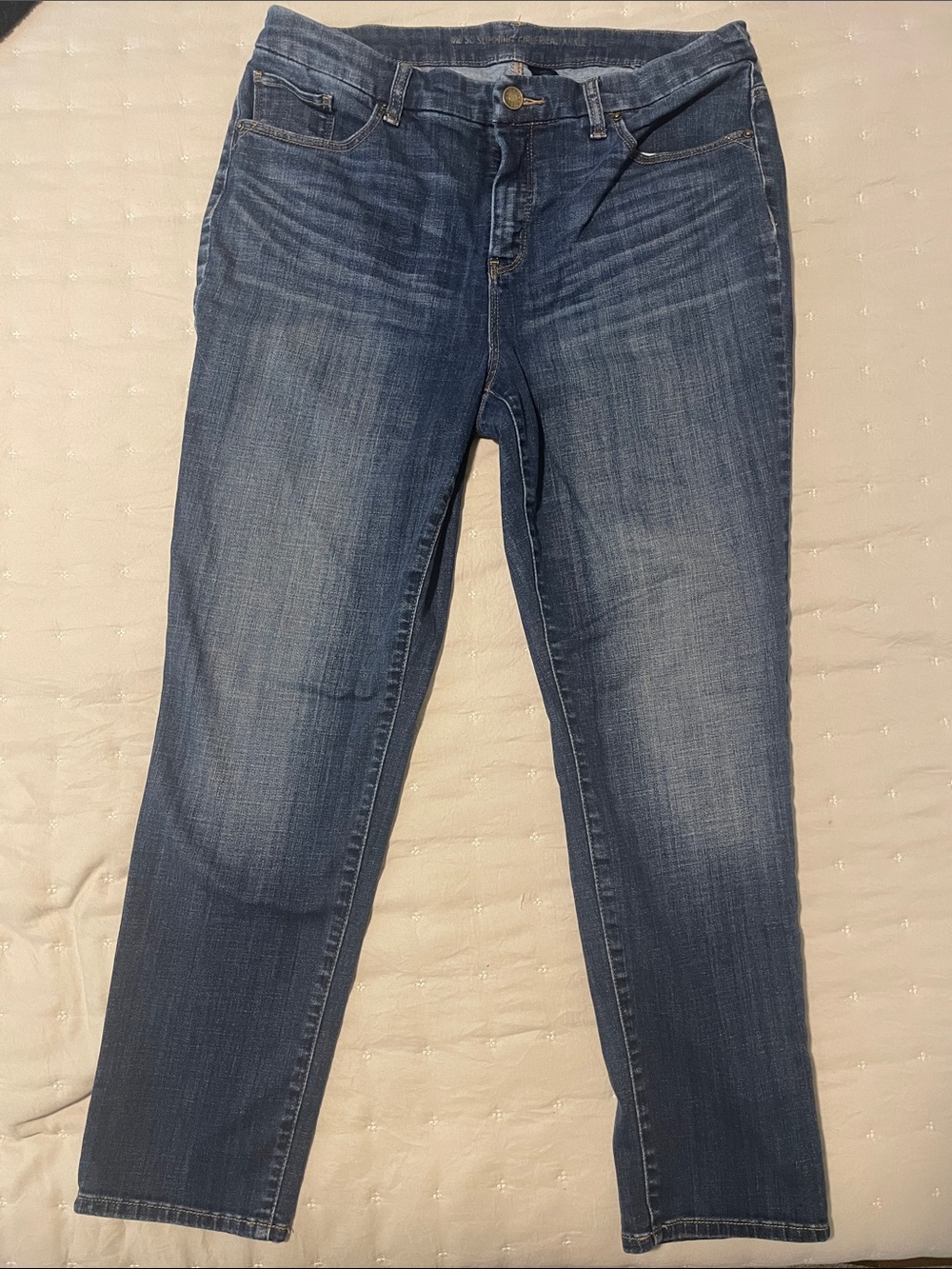 Chico's So Slimming Girlfriend Ankle Navy Blue Denim Pocket Jeans